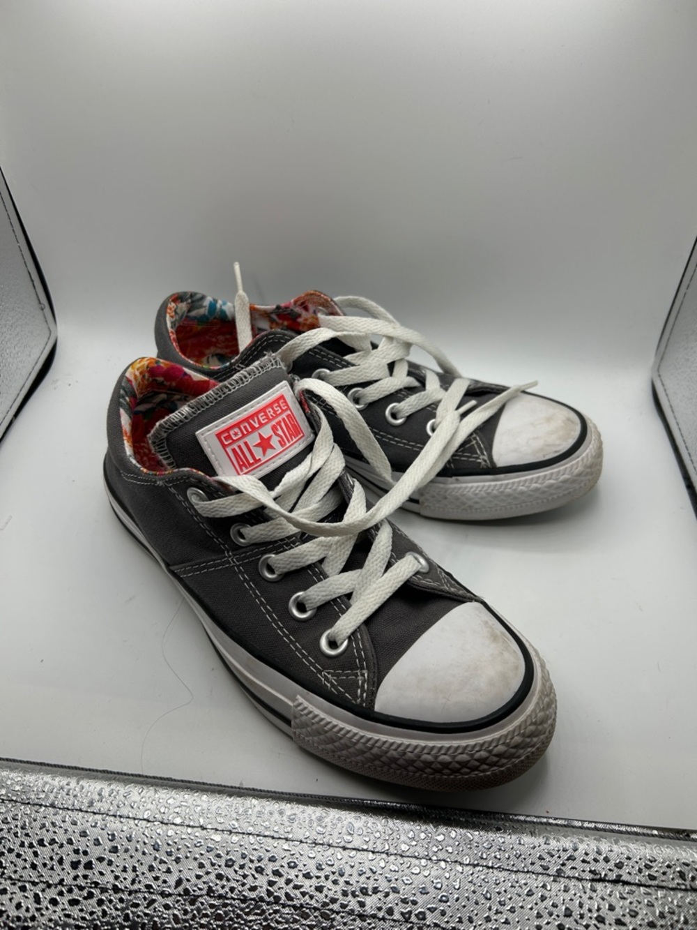 Converse Low Top Sneakers - Black with Floral Interior
